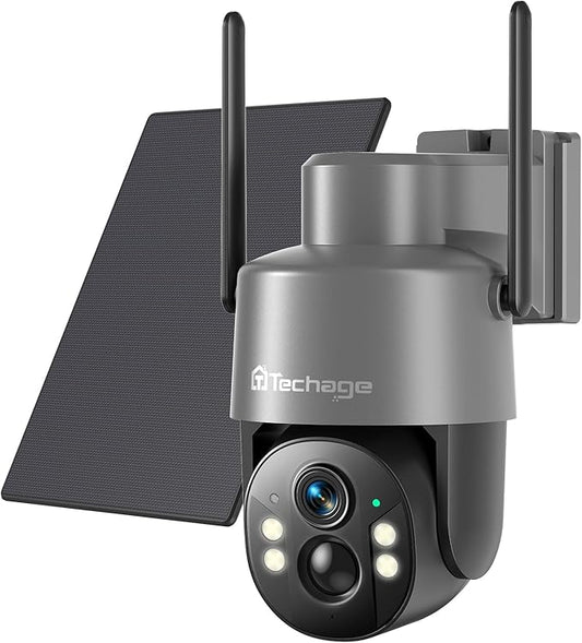 Techage 4G LTE Cellular Solar Security Camera Wireless Outdoor, 2.5K NO WiFi Security Camera with Color Night Vision, 360° PTZ Live View, PIR Motion Detection, 2 Way Talk, 64GB Card Built-in SIM Card