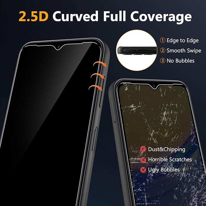 [2 Pack]Asstar for Privacy Screen Protector for Samsung Galaxy A15 5G 6.5",9H Shatterproof Tempered Glass Screen Protector for Samsung Galaxy A15 5G Case Friendly Accessories Military-Grade Protection