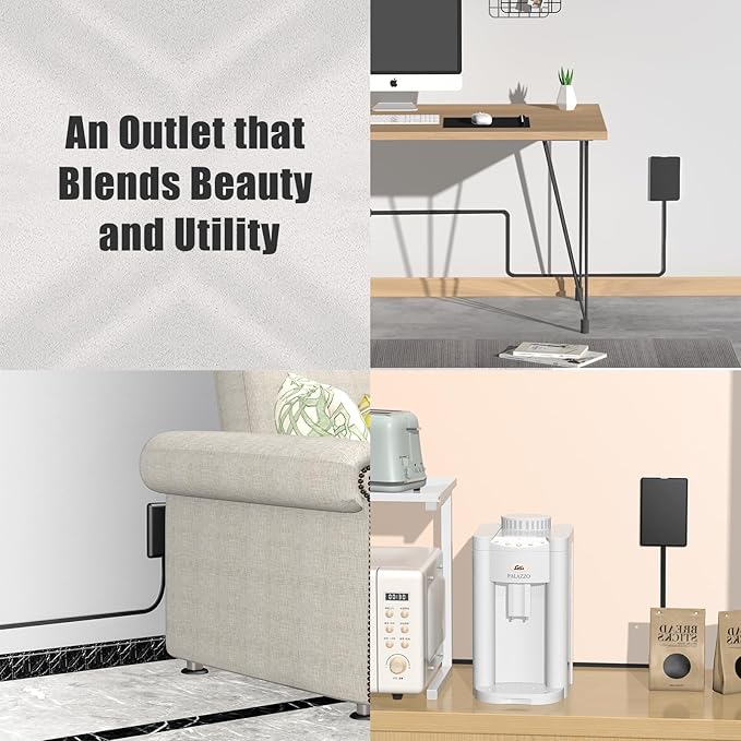 CABOCASA 3FT Ultra Flat Plug Extension Cord Power Strip with 3 Outlets, Patented Detachable Ultra-Thin Outlet Cover Concealer & Ultra-Flat Plug, Max. 13A 125V 1625W ETL Listed, Black Color