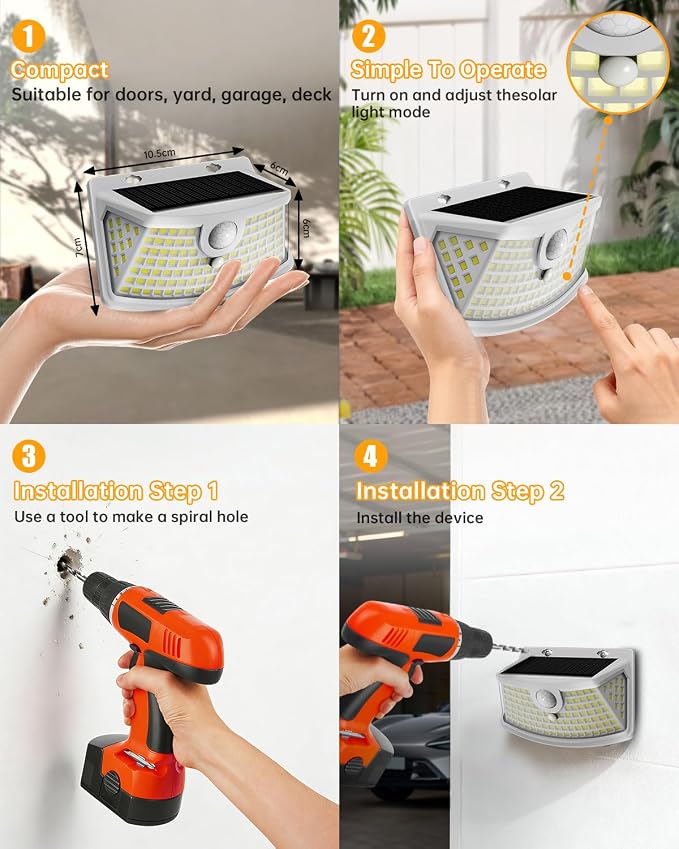Aootek Solar Motion Sensor Lights Outdoor 120 LEDs, White, 2 Pack | Lights Reflector, 270° Wide Angle, IP65 Waterproof, Step Lights For Front Door, Yard, Garage, Deck