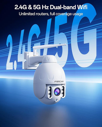 FOSCAM SD4 2k 4MP Outdoor Security Camera, 5G/2.4GHz WiFi PTZ IP Surveillance Camera with 4X Optical Zoom, Smart AI Human Detection, 2-Way Audio, 165ft Night Vision, CMOS Image Sensor, IP66