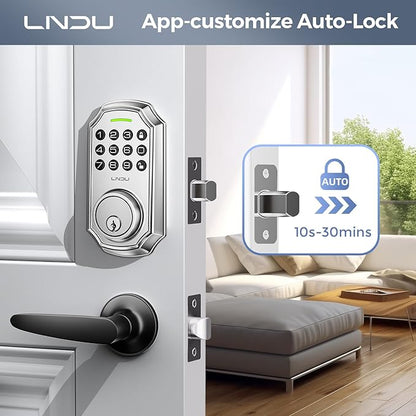 Keyless Entry Door Lock, Smart Deadbolt Lock with Handleset D180 & D280 (Fingerprint & Leveler) (Chrome)