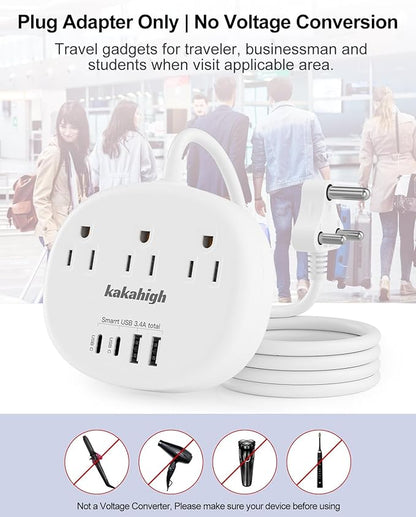 India to US Plug Adapter, India Extension Cord 3FT