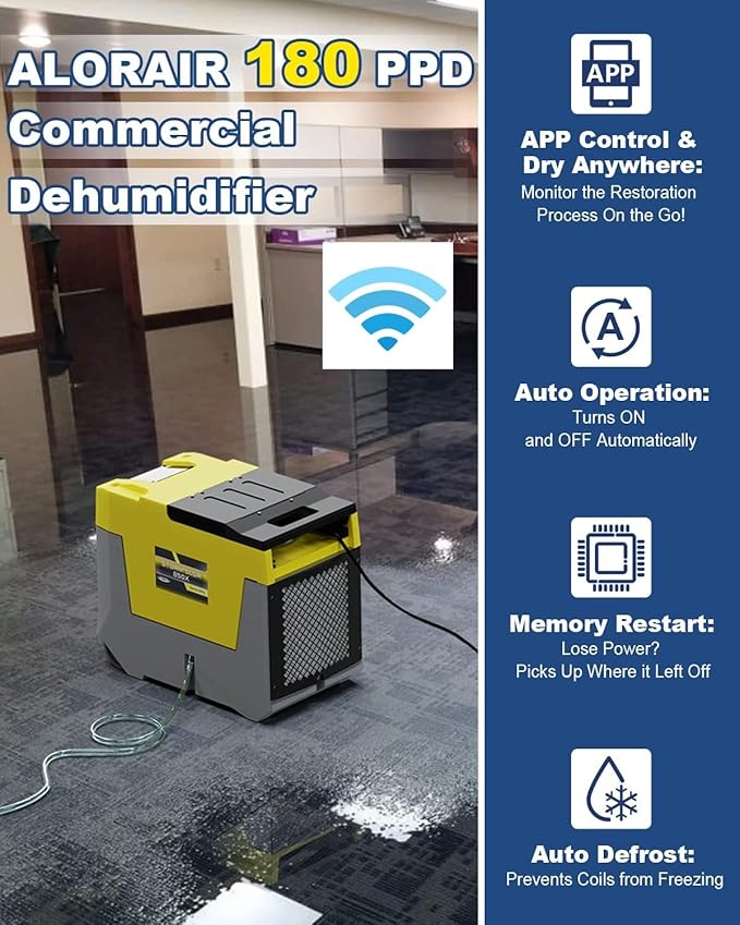 ALORAIR 180 Pints Commercial Dehumidifier with Pump Smart WiFi Control, Storm LGR 850X Industrial Dehumidifier for Water Damage Restore, Basement, Garage, Crawl Space, with 5 Years Limited Warranty