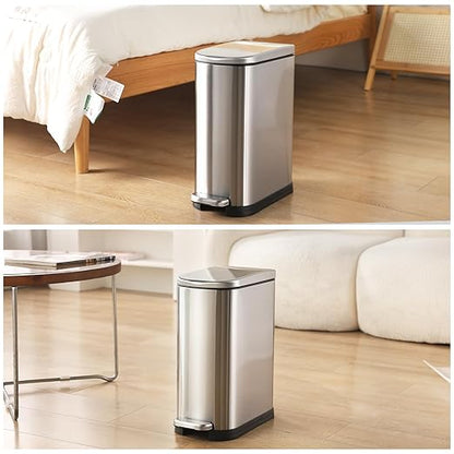ELPHECO 3.5 Gallon Bathroom Trash Can with Soft Close Lid, 13.5 Litre Stainless Steel Pedel Garbage Can with Removable Inner Bucket, Wastebasket for Bathroom, Office, Bedroom, Silver