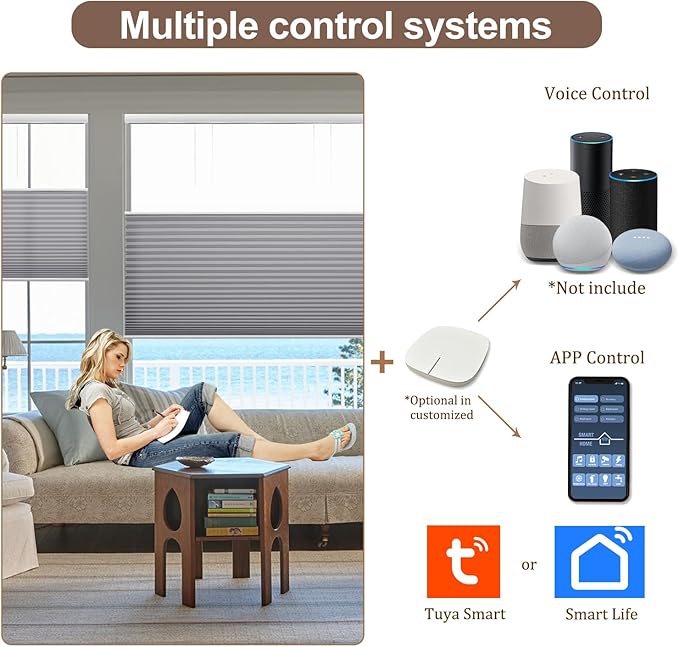 Godark Motorized TDBU Cellular Shades with Remote Control Smart Honeycomb Blinds Compatible with Alexa Google Home Smarthings Custom Double Cellular Light Filtering for Indoor Windows Doors-Grey
