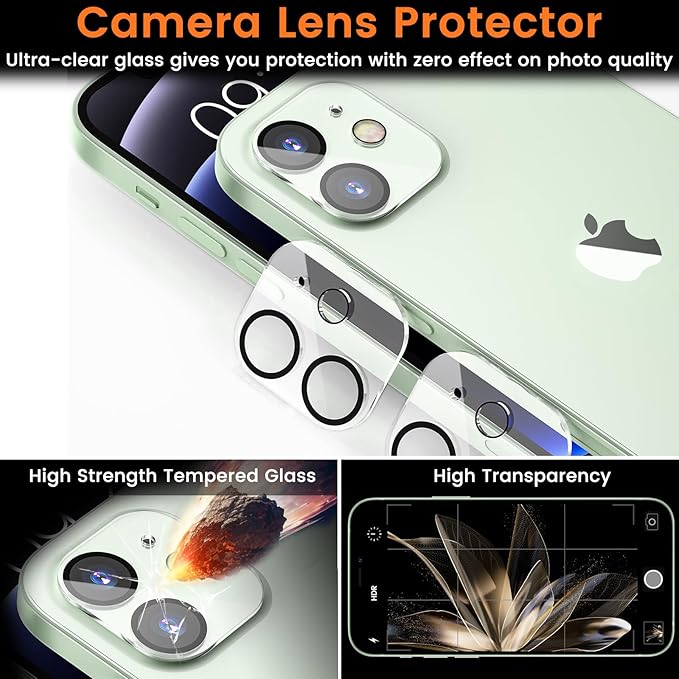 Lesakit 3+3 Pack Privacy Screen Protector for iPhone 12 6.1-Inch with 3 Pack Camera Lens Protector, Anti Spy Tempered Glass Film 9H Hardness Bubble Free Case Friendly