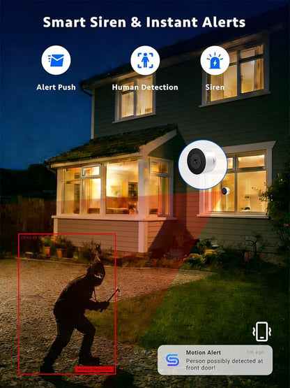 Septekon 2K No Drill Window Security Camera 2.4/5GHz WiFi Camera, 2 Pack | Full Color Night Vision, Anti-Glare, AI Smart Detection, 2-Way Audio, SD/Cloud