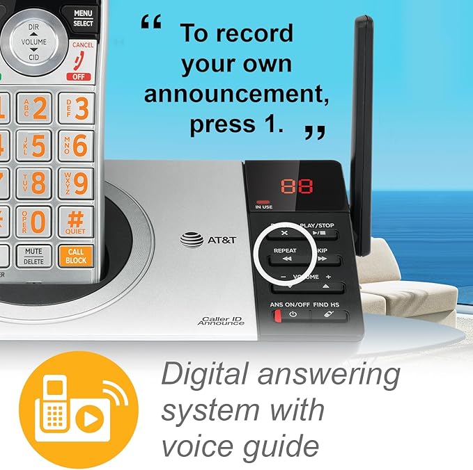 AT&T CL82507 DECT 6.0 5-Handset Cordless Phone for Home with Answering Machine, Call Blocking, Caller ID Announcer, Intercom and Long Range, Silver (CL82507)