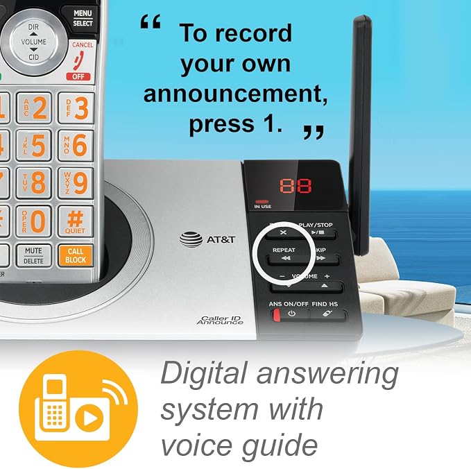 AT&T CL82407 DECT 6.0 4-Handset Cordless Phone with Smart Call Blocker, Answering Machine, Caller ID Announce, Long Range, Expandable, Silver/Black