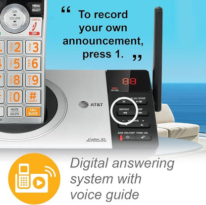 AT&T CL82407 DECT 6.0 4-Handset Cordless Phone with Smart Call Blocker, Answering Machine, Caller ID Announce, Long Range, Expandable, Silver/Black