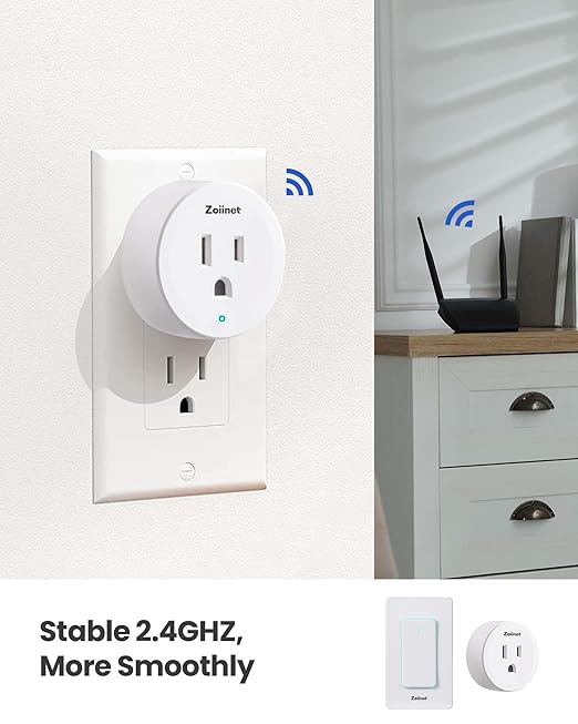 Zoiinet Smart Plug Switch, 2.4G WiFi Outlet Time Switch, Compatible with Alexa, Google Home, Smart Life & IFTTT APP, Voice Control & Timer, Buckle Design & Removable, No Hub Needed, Programmable