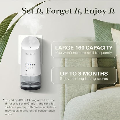 JCLOUD Plug in Diffuser Covers Up to 500 Sq. Ft. for Home, Office, Spa – Waterless Scent Diffuser Starter Kit with Royal Serenity Essential Oil Inspired by Luxury Hotel 140mL, White
