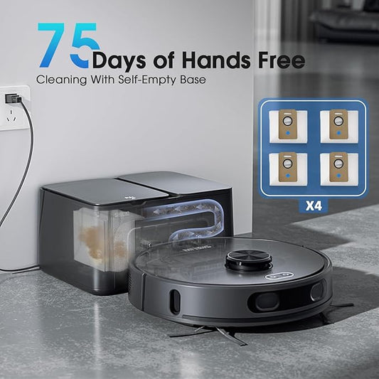Robot Vacuum and Mop Combo, Mapping Robotic Vacuums Cleaner with 75 Days Self-Emptying, LiDAR Navigation Smart & Strong Suction, WiFi/App/Alexa/Voice Control, Quiet for Home Pet Hair Hard Floor Carpet