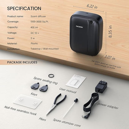 Waterless Diffuser, Hotel Scent Diffuser-Smart APP Control-400mL Capacity Up to 2000 Sq.Ft.-Cold Air Tech, Scent Diffusers for Home,Aromatherapy,Large Room,Spa,Commercial-Black Essential Oil Diffuser