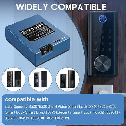 Security Rechargeable Battery Compatible with eufy S330 S230 S220 E330 Video Smart Lock 3-in-1 and Smart Drop, 12000mAh Li-ion Battery Replacement