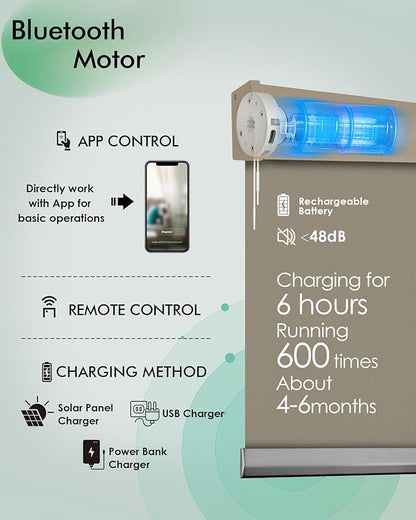 Yoolax Motorized Shower Roller Shades for Bathroom with Remote Control, Automatic Heavy Duty Thick Fabric Shower Curtain Compatible with Alexa, Blackout Battery Solar Powered Blind Custom (Coffee)