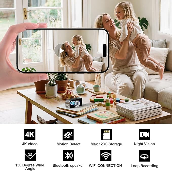 Wireless Security Mini 4K HD Camera with Night Vision and Motion Detection