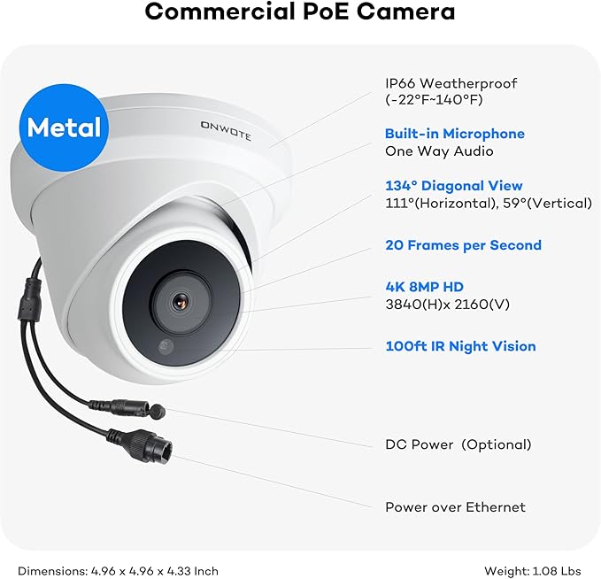 ONWOTE 12MP NVR 32 Channel PoE Security Camera System, Face Recognition & AcuSearch, 32x 4K 8MP Outdoor PoE IP Cameras, 134° FoV, 32CH 6K Commercial NVR 8TB, 4 HDD Ports Support 40TB, Business CCTV