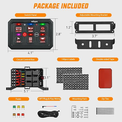 Nilight 6 Gang Switch Panel Green 12V 60A Circuit Control System 4-Mode | Fuse Wiring Harness Automatic Dimmable LED Pod Toggle/Momentary/Strobe/Flash Modes for Car Pickup Truck Camper SUV