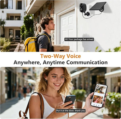 2K Security Camera Wireless Outdoor,Solar Powered WiFi Cameras for Home Security with Motion Detection,Color Night Vision(Spotlight),Instant Alert,2-Way Audio,Siren&SD/Cloud Storage,IP65,2.4GHz,2 Pack