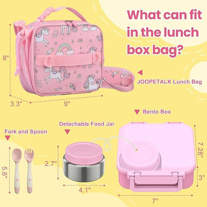 JOOPETALK Bento Lunch Box Set for Kids with 9oz Soup Thermo, Insulated Lunch Bag,Leak-proof BPA-free Lunch Food Container with 3-4 Conpartments for School Travel-Pink