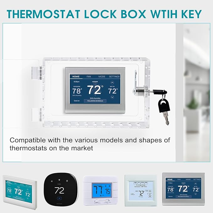 SUTINE Thermostat Lock Box, Transparent, Rectangle-1 Pcs, Universal, Wall Mount, HVAC Control, Smart Thermostat Guard, Clear Lock Box, Ac Thermostat 1 Pack
