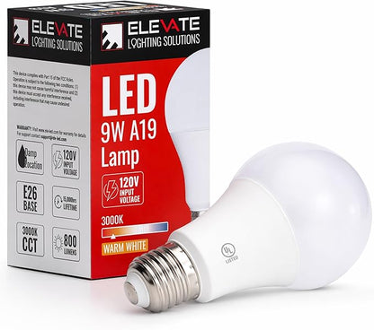 Elevate LED A19 Light Bulb, 9W (60W Equivalent), 3000K Warm White, E26 Base, Energy-Efficient Replacement for Lamps, Ceiling Fixtures, Residential & Commercial Use