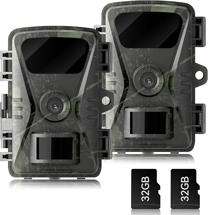 2026 New upgrade Trail Camera, 32MP 0.1S Trigger Motion Activated,Game Camera with Night Vision IP66 Waterproof 130° Cam Lens for Outdoor Wildlife Monitoring Home Security, Gifts for Men 2 Pack