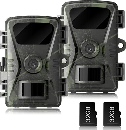 2026 New upgrade Trail Camera, 32MP 0.1S Trigger Motion Activated,Game Camera with Night Vision IP66 Waterproof 130° Cam Lens for Outdoor Wildlife Monitoring Home Security, Gifts for Men 2 Pack