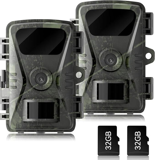 2026 New upgrade Trail Camera, 32MP 0.1S Trigger Motion Activated,Game Camera with Night Vision IP66 Waterproof 130° Cam Lens for Outdoor Wildlife Monitoring Home Security, Gifts for Men 2 Pack