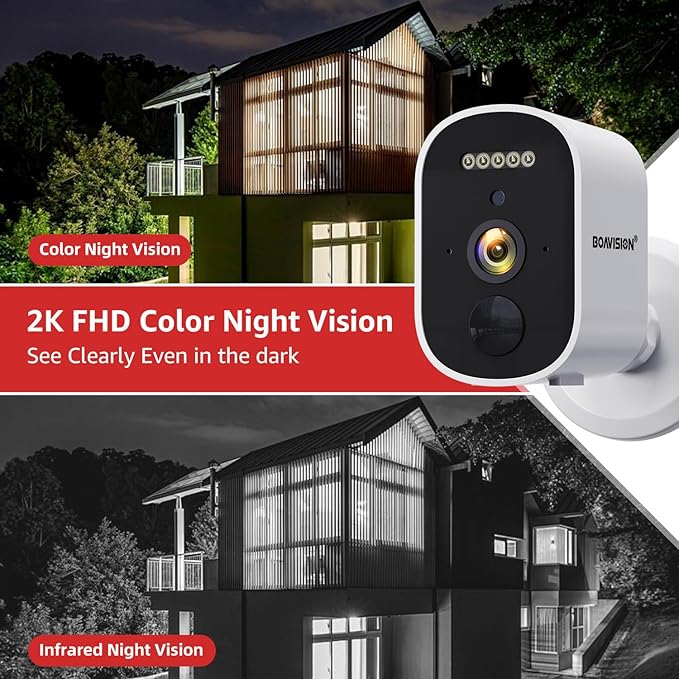 BOAVISION Solar Security Cameras Wireless Outdoor for Home Security, 2K Color Night Vision WiFi Surveillance Home Camera with Solar Panel, Spotlight, PIR Detection, 2-Way Talk