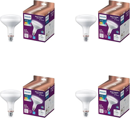 Philips Smart 65-Watt BR40 Color Flood Light Bulb 4-Pack, Frosted, Dimmable, 110º Beam Angle, E26 Medium Base
