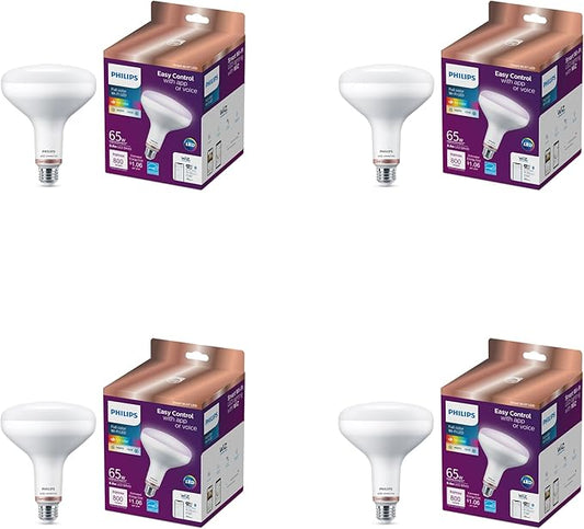 Philips Smart 65-Watt BR40 Color Flood Light Bulb 4-Pack, Frosted, Dimmable, 110º Beam Angle, E26 Medium Base
