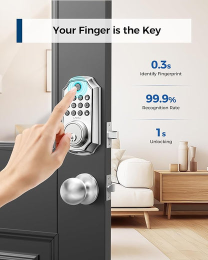 Keyless Entry Door Lock, Smart Deadbolt Lock with Handleset D180 & D280 (Fingerprint & Leveler) (Sliver)