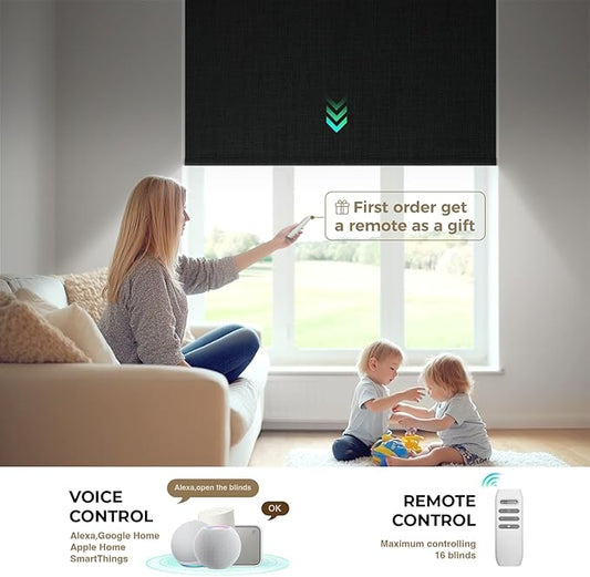 HeyBlinds Motorized Blinds with Remote, 100% Blackout Smart Blinds, Automatic Shades for Windows Compatible with Alexa Google and Homekit, Custom Size(Manner-Charcoal BO)