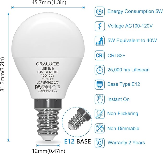 ORALUCE 丨 Bundle - A15 e12 Base Lightbulbs Daylight White 5000K (Pack of 6) & Smart LED Bulb A19 Wi-Fi and Bluetooth (Pack of 4)