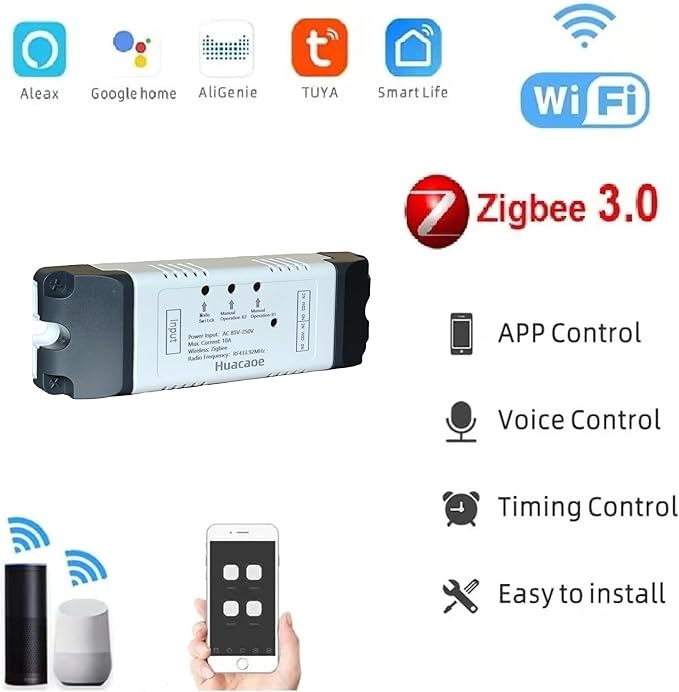 Zigbee 2CH AC 85-250V Relay Smart Switch Module,Wireless APP Remote Control with Inching/Self-Lock/Interlock Switch modle,Works with Tuya Zigbee Gateway,Alexa,Google Home (Required ZigBee Hub)