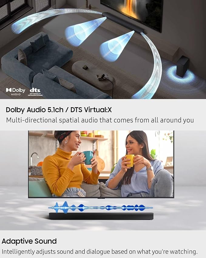 Samsung B-Series Soundbar HW-B750F 5.1ch with Wireless Subwoofer, DTS Virtual:X Surround Sound, TV Home Theater System for Movies, Gaming, Powerful Bass & Immersive Audio Upgrade