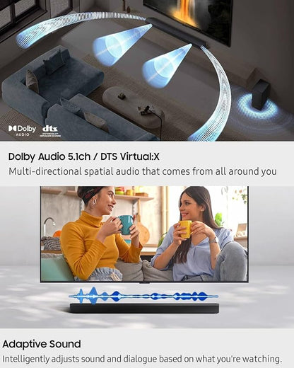 Samsung B-Series Soundbar HW-B750F 5.1ch with Wireless Subwoofer, DTS Virtual:X Surround Sound, TV Home Theater System for Movies, Gaming, Powerful Bass & Immersive Audio Upgrade