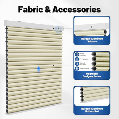 Motorized Cellular Shades with Remote, Blackout Smart Cellular Shades Compatible with Alexa, Cordless Honeycomb Window Blinds for Bedroom Home Office, Custom Size, Blackout Light Beige