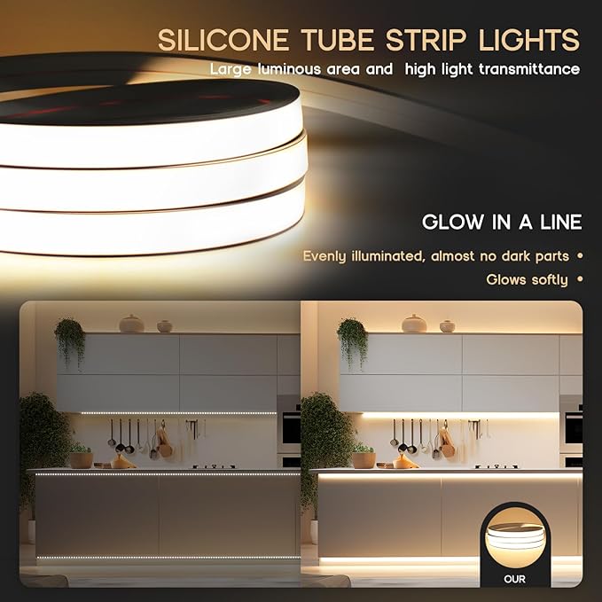 LED Strip Lights Daylight White 6000K,9.8ft 110-120V Neon Rope Lights,Flexible Silicone Outdoor Waterproof Neon Strip Lights for Bedroom,Mirror,Kitchen Cabinet, Living Room,Halloween Decor