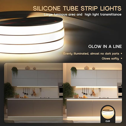 LED Strip Lights Warm White 3000K,65.6ft 110-120V Neon Rope Lights,Flexible Silicone Outdoor Waterproof Neon Strip Lights for Bedroom,Mirror,Kitchen Cabinet, Living Room,Halloween Decor
