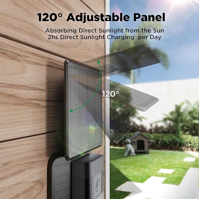 QIBOX Solar Charger Only Compatible with Battery Doorbell (USB-C Port) Waterproof Continuously Solar Panel, Adjustable Panel, Not for Micro USB or Other Plug-Type Doorbells