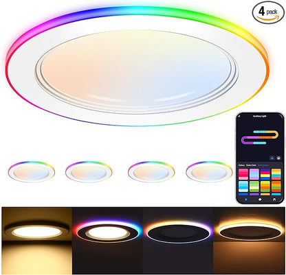 CLOUDY BAY [4 Pack] 6 Inch RGB Smart Recessed Lighting with Gradient Accent Light and Night Light,2700K~6500K,15W Recessed Lights Ultra-Thin Downlight Compatible with Alexa and Google Home Assistant