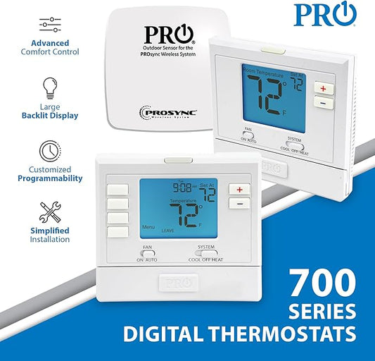 PRO1 T701 Single Stage Non-Programmable Wall Thermostat for 1 Heat/1 Cool Conventional Systems, Conventional Digital Thermostat for Home