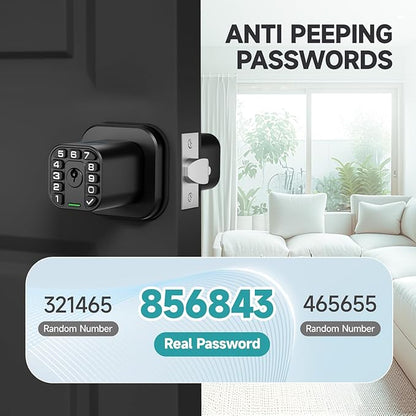 Richelock Fingerprint Door knob, Smart Biometric Door Lock with Keypad, Keyless Entry Code Door Knob, Waterproof & Weatherproof , Auto Lock ,Voice Navigation, For Bedroom, Gate,Office -Matte Black