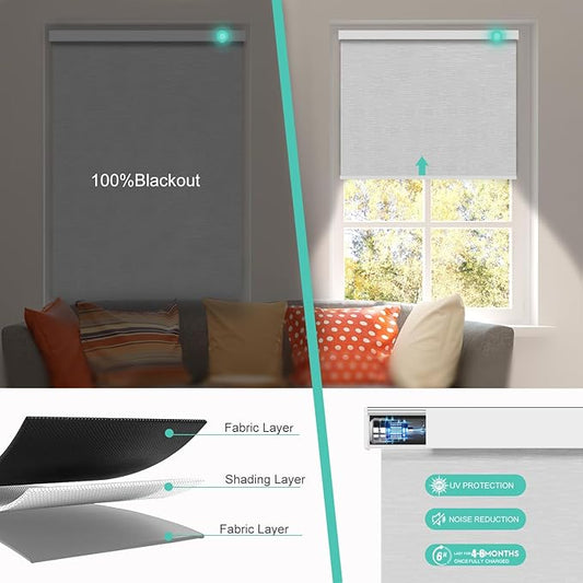Motorized Blinds with Remote, Blackout Smart Automatic Electric Blinds for Windows Compatible with Alexa Homekit, Cordless Indoor Motorized Roller Shades with Custom Size（Moonbeam Lace）