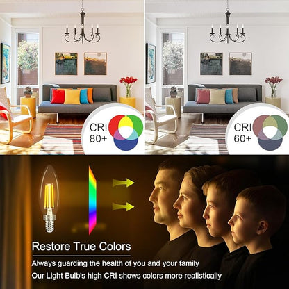 comzler 10 Pack Dimmable E12 Candelabra Bulb 40 Watt Equivalent, 5000K Bright Daylight led Chandelier Light Bulbs, E12 Small Base 4W 120V Flimament Candle Shape Chandelier Light Bulb CRI85+ 400 Lumen