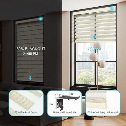 Motorized Zebra Blinds with Remote, Work with HomeKit Alexa, Smart Light Filtering Horizontal Automatic Electric Window Shades for Home Office Customsize(80% Blackout Oceanwave Beige)